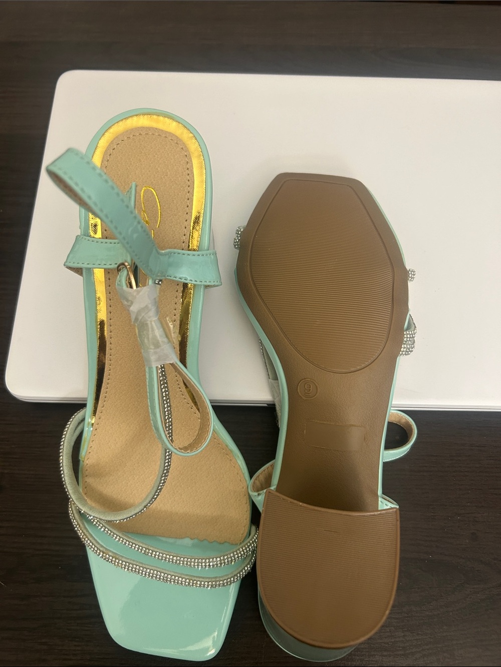 Mint Green Crystal-Trim Ankle-Strap Heels - Picture 2 of 3